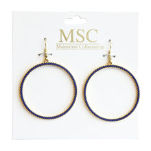 Load image into Gallery viewer, Front view of our Navy Bead Circle Earrings