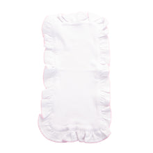 Load image into Gallery viewer, Top view of our Pink Ruffle Burp Cloth