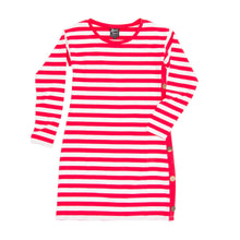 Load image into Gallery viewer, Front view of our Crimson Stripe Button Dress