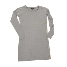 Load image into Gallery viewer, Front view of our Gray Long Sleeve Button Dress