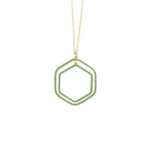 Load image into Gallery viewer, Front view of our Green Bead Hexagon Necklace