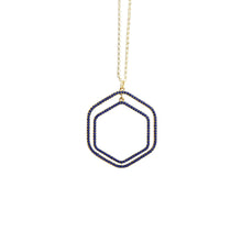 Load image into Gallery viewer, Front view of our Navy Bead Hexagon Necklace