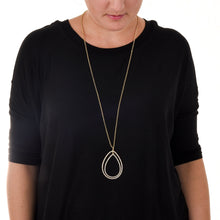 Load image into Gallery viewer, Lifestyle view of our Gray Bead Teardrop Necklace