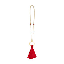 Load image into Gallery viewer, Front view of our Red Bamboo Tassel Necklace
