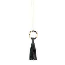 Load image into Gallery viewer, Front view of our Black Blonde Tortoise Tassel Necklace