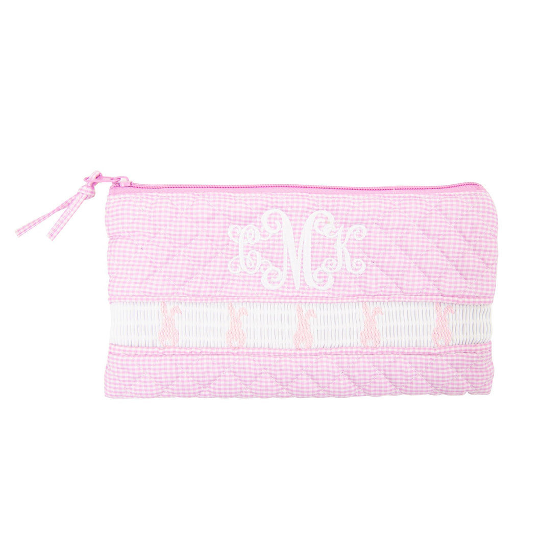 Smocked Pink Bunny Zip Pouch
