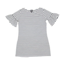 Load image into Gallery viewer, Front view of our Black Bell Sleeve Stripe Dress