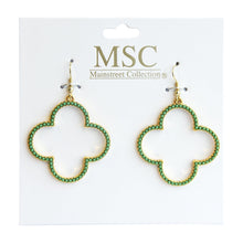 Load image into Gallery viewer, Top view of our Green Bead Clover Earrings