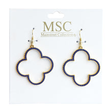 Load image into Gallery viewer, Top view of our Navy Bead Clover Earrings