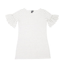 Load image into Gallery viewer, Front view of our Gray Bell Sleeve Stripe Dress