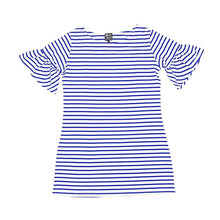 Load image into Gallery viewer, Front view of our Navy Bell Sleeve Stripe Dress