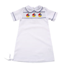 Load image into Gallery viewer, Monogrammed Navy Boat Smocked Day Gown