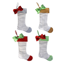 Load image into Gallery viewer, Front view of our Metallic Bow Linen Stockings
