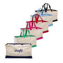 Load image into Gallery viewer, Front view of our Monogrammed Canvas Collapsible Tote Bags
