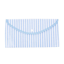 Load image into Gallery viewer, Front view of our Blue Stripe Vinyl Envelope Pouch
