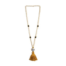 Load image into Gallery viewer, Front view of our Gold Fall Ceramic Bead Tassel Necklace