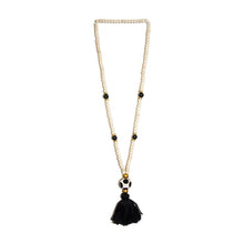 Load image into Gallery viewer, Front view of our Black Fall Ceramic Bead Tassel Necklace