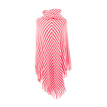 Load image into Gallery viewer, Front view of our Coral Stripe Fringe Poncho