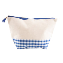 Load image into Gallery viewer, Front view of our Blue Gingham Boarding Now Cosmetic