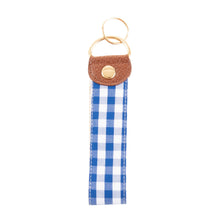Load image into Gallery viewer, Front view of our Blue Gingham Key Fob