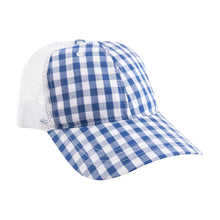 Load image into Gallery viewer, View of our Blue Gingham Trucker Hat