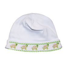 Load image into Gallery viewer, Font view of our Green Turtle Smocked Beanie