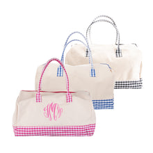Load image into Gallery viewer, Front view of our Gingham Getaway Duffle Bags