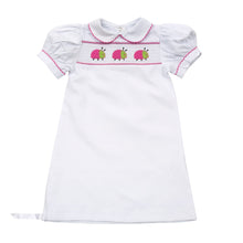 Load image into Gallery viewer, Our Monogrammed Hot Pink Ladybug Girl Smocked Day Gown