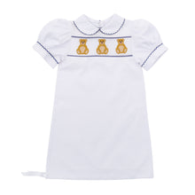 Load image into Gallery viewer, Our Monogrammed Navy Bear Girl Smocked Day Gown
