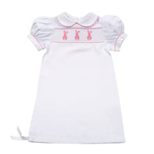Load image into Gallery viewer, Our Monogrammed Pink Bunny Girl Smocked Day Gown