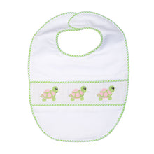 Load image into Gallery viewer, Our Green Turtle Smocked Baby Bib