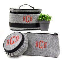 Load image into Gallery viewer, Herringbone Train Case Cosmetic Bag