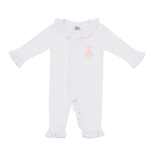 Load image into Gallery viewer, Front view of our Pink Bunny French Knot Convertible Onesie