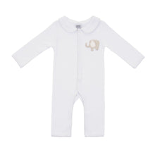Load image into Gallery viewer, Front view of our Gray Elephant French Knot Convertible Onesie