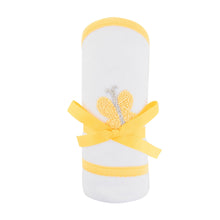 Load image into Gallery viewer, Front view of our Yellow Butterfly French Knot Hooded Towel