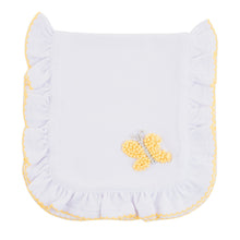 Load image into Gallery viewer, Front view of our Yellow Butterfly French Knot Burp Cloth