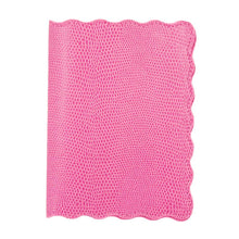 Load image into Gallery viewer, Front view of our Pink Lizard Scallop Passport Holder