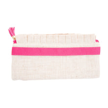 Load image into Gallery viewer, Pink Monogram Linen Ruffle Pouch