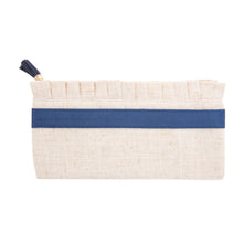 Load image into Gallery viewer, Navy Monogram Linen Ruffle Pouch