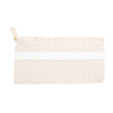 Load image into Gallery viewer, White Monogram Linen Ruffle Pouch