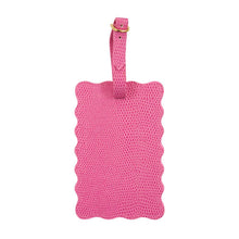 Load image into Gallery viewer, Front view of our Pink Lizard Scallop Luggage Tag
