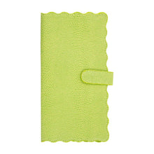 Load image into Gallery viewer, Front view of our Green Lizard Scallop Travel Wallet