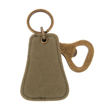 Load image into Gallery viewer, Front view of our Forrest Canvas Bottle opener Keychain