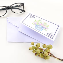 Load image into Gallery viewer, Lifestyle image of our Lime Green Flower Note Card and envelope