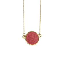 Load image into Gallery viewer, Top view of our Crimson Pebble Grain Circle Necklace