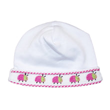 Load image into Gallery viewer, Font view of our Hot Pink Ladybug Smocked Beanie