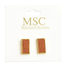 Load image into Gallery viewer, Top view of our Camel Pebble Grain Rectangle Earrings