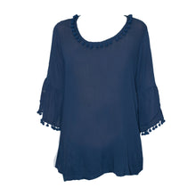 Load image into Gallery viewer, Front image of our Navy Pom Pom Shirt