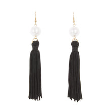 Load image into Gallery viewer, Front view of our Black Pearl Tassel Earrings