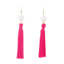 Load image into Gallery viewer, Front view of our Pink Pearl Tassel Earrings